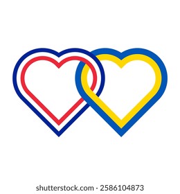 heart shaped ribbon of france and ukraine flags intertwined. vector illustration isolated on white background