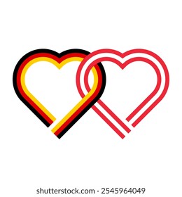 heart shaped ribbon of germany and austria flags intertwined. vector illustration isolated on white background