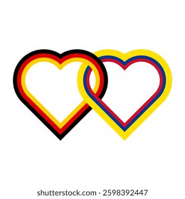 heart shaped ribbon of germany and colombia flags intertwined. vector illustration isolated on white background
