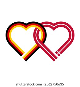 heart shaped ribbon of germany and denmark flags intertwined. vector illustration isolated on white background