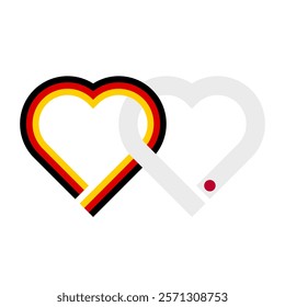 heart shaped ribbon of germany and japan flags intertwined. vector illustration isolated on white background