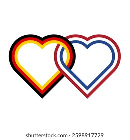 heart shaped ribbon of germany and netherlands flags intertwined. vector illustration isolated on white background