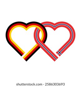 heart shaped ribbon of germany and norway flags intertwined. vector illustration isolated on white background