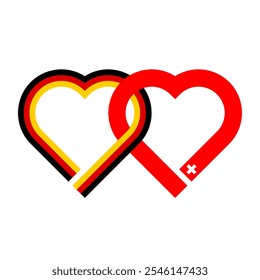 heart shaped ribbon of germany and switzerland flags intertwined. vector illustration isolated on white background