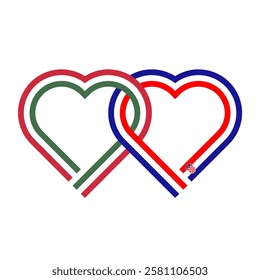 heart shaped ribbon of hungary and croatia flags intertwined. vector illustration isolated on white background