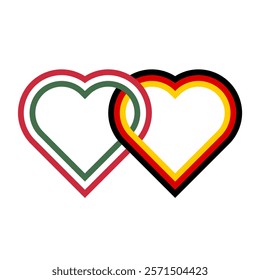 heart shaped ribbon of hungary and germany flags intertwined. vector illustration isolated on white background
