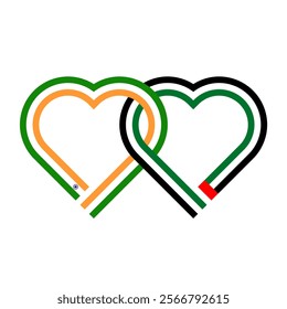 heart shaped ribbon of india and united arab emirates flags intertwined. vector illustration isolated on white background
