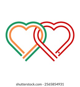 heart shaped ribbon of ireland and canada flags intertwined. vector illustration isolated on white background