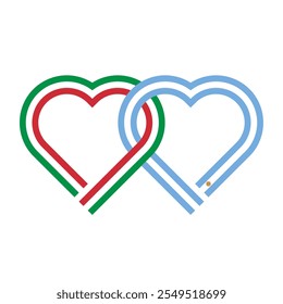 heart shaped ribbon of italy and argentina flags intertwined. vector illustration isolated on white background