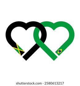 heart shaped ribbon of jamaica and brazil flags intertwined. vector illustration isolated on white background