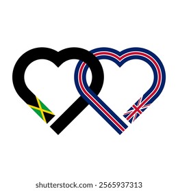 heart shaped ribbon of jamaica and united kingdom flags intertwined. vector illustration isolated on white background