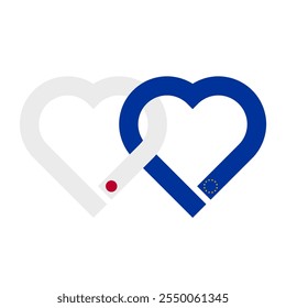 heart shaped ribbon of japan and european union flags intertwined. vector illustration isolated on white background