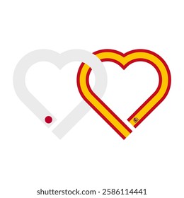 heart shaped ribbon of japan and spain flags intertwined. vector illustration isolated on white background