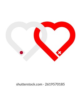heart shaped ribbon of japanese and swiss flags intertwined. vector illustration isolated on white background