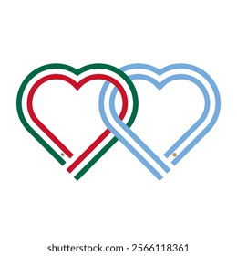 heart shaped ribbon of mexico and argentina flags intertwined. vector illustration isolated on white background