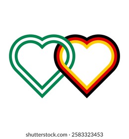 heart shaped ribbon of nigeria and germany flags intertwined. vector illustration isolated on white background