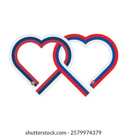 heart shaped ribbon of serbia and slovakia flags intertwined. vector illustration isolated on white background