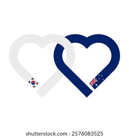 heart shaped ribbon of south korea and australia flags intertwined. vector illustration isolated on white background