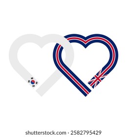 heart shaped ribbon of south korea and united kingdom flags intertwined. vector illustration isolated on white background