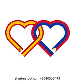 heart shaped ribbon of spain and filipino flags intertwined. vector illustration isolated on white background