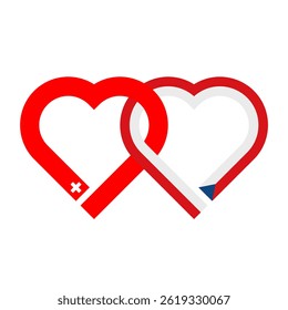 heart shaped ribbon of swiss and czech republic flags intertwined. vector illustration isolated on white background