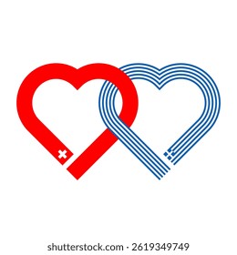 heart shaped ribbon of swiss and greece flags intertwined. vector illustration isolated on white background