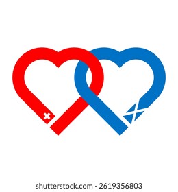 heart shaped ribbon of swiss and scottish flags intertwined. vector illustration isolated on white background