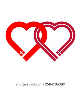 heart shaped ribbon of switzerland and denmark flags intertwined. vector illustration isolated on white background