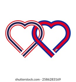 heart shaped ribbon of thailand and cambodia flags intertwined. vector illustration isolated on white background