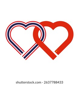 heart shaped ribbon of thailand and china flags intertwined. vector illustration isolated on white background