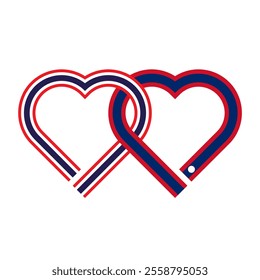 heart shaped ribbon of thailand and laos flags intertwined. vector illustration isolated on white background