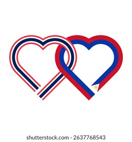 heart shaped ribbon of thailand and philippines flags intertwined. vector illustration isolated on white background