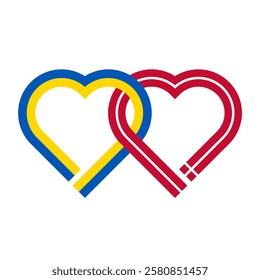 heart shaped ribbon of ukraine and denmark flags intertwined. vector illustration isolated on white background