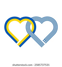 heart shaped ribbon of ukraine and greece flags intertwined. vector illustration isolated on white background