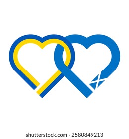 heart shaped ribbon of ukraine and scotland flags intertwined. vector illustration isolated on white background