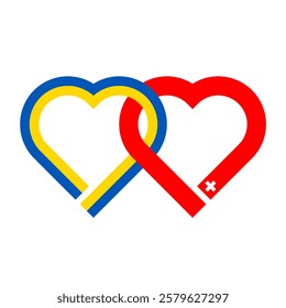 heart shaped ribbon of ukraine and switzerland flags intertwined. vector illustration isolated on white background