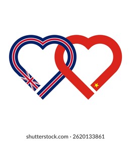 heart shaped ribbon of union jack and vietnam flags intertwined. vector illustration isolated on white background