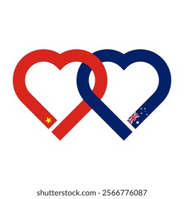 heart shaped ribbon of vietnam and australia flags intertwined. vector illustration isolated on white background