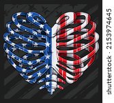 Heart shaped ribcage with USA flag pattern for 4th of July American independence day and Veterans day