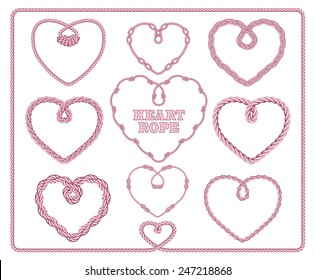 Heart shaped rope collection. Vector illustration.