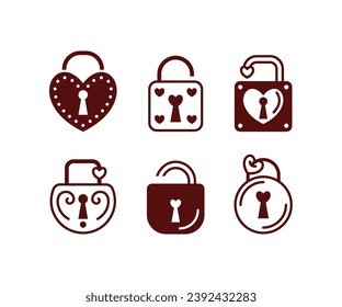 heart shaped round shaped square shaped padlock vector icon design collection illustration simple style isolated