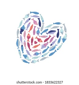 Escuela de peces en forma de corazón