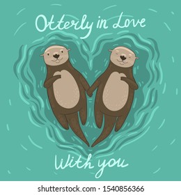 Heart shaped sea otters in love