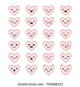Heart shaped set of Emoji smile icons. Isolated on white background