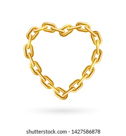 Heart shaped shiny golden chain. Realistic style. Isolated element on white background. Vector illustration.