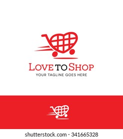 heart shaped shopping cart logo 
