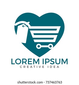 Heart shaped Shopping cart vector logo design. Love shopping sign.
