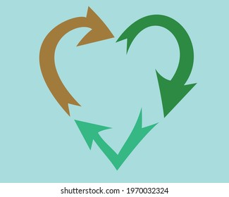 Heart shaped simulating recycling arrows