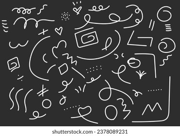 heart shaped sketch elements Hand drawn sketch style, arrows. Stars. Heart brush. Decorative. Vector illustration.