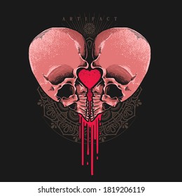 heart shaped skull illustration vector graphic
